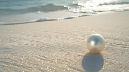 Underwater Treasures: Beautiful Pearl on Sand Background. Generative AIの素材