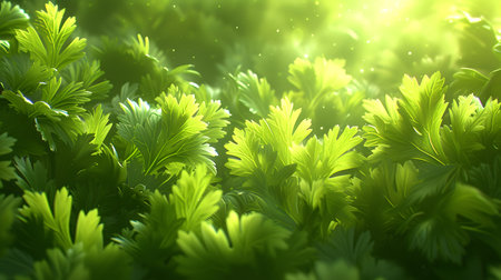 Aromatic Elegance: Curly Parsley in Macro, Ideal Ingredient for Healthy and Delicious Cooking. Generative AIの素材