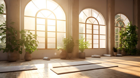 Inner Strength: Flexibility and Beauty in an Antique Yoga Haven. Generative AIの素材