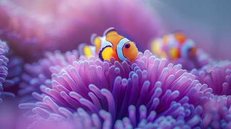 Neon Clownfish: Vibrant Marine Life Amongst Coral Reef Ecosystemの素材