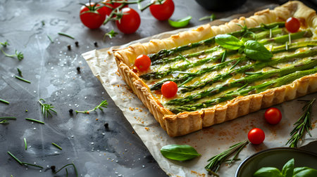 Breakfast Bliss: Freshly Baked Asparagus Tart for Morningの素材