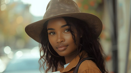 Texas Style: Portrait of a Happy Woman in Western Fashionの素材