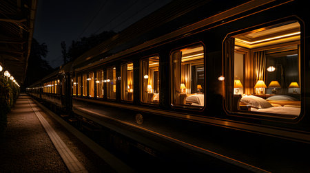 Romantic Perspectives: Vintage Charm Along the Nighttime Railsの素材
