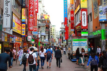 SHIBUYA, TOKYO, JAPAN - May 30th, 2018: View of the Center Gai (aka Basketball Street), a popular street adjacent to the Shibuya Crossing in Shibuya, Tokyo, Japan.のeditorial素材