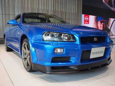 YOKOHAMA, JAPAN - July 2nd, 2019: 2000 Nissan Skyline GT-R V-spec II, one of cars exhibited at the Nissan Global Headquarters Gallery.のeditorial素材
