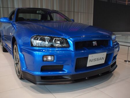 YOKOHAMA, JAPAN - July 2nd, 2019: 2000 Nissan Skyline GT-R V-spec II, one of cars exhibited at the Nissan Global Headquarters Gallery.のeditorial素材