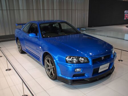 YOKOHAMA, JAPAN - July 2nd, 2019: 2000 Nissan Skyline GT-R V-spec II, one of cars exhibited at the Nissan Global Headquarters Gallery.のeditorial素材