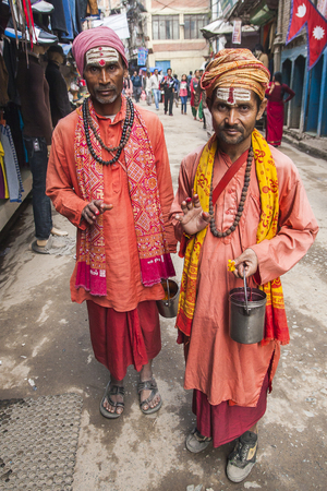 KATHMANDU, NEPAL - CIRCA NOVEMBER 2013: Sadhu on the streets of Kathmandu circa November 2013 in Kathmandu.のeditorial素材