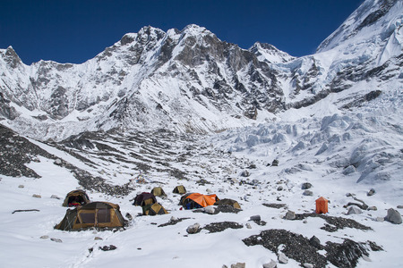 EVEREST BASE CAMP, NEPAL - CIRCA OCTOBER 2013: expedition at Everest Base Camp  circa October 2013 in Everest Base Camp.のeditorial素材