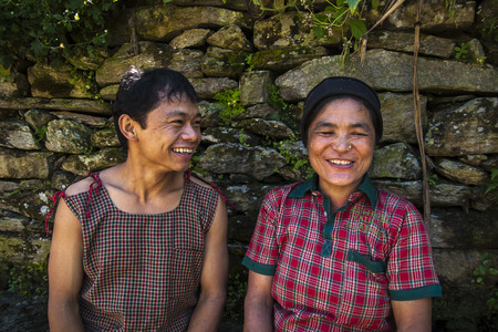 KHARKIKHOLA, NEPAL - CIRCA OCTOBER 2013: Nepalese couple circa October 2013 in Kharikhola.のeditorial素材