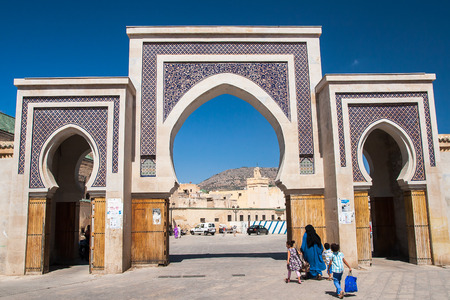 FES, MOROCCO - CIRCA SEPTEMBER 2014: Bab Rcif gate of the old medina in Fes circa September 2014 in...