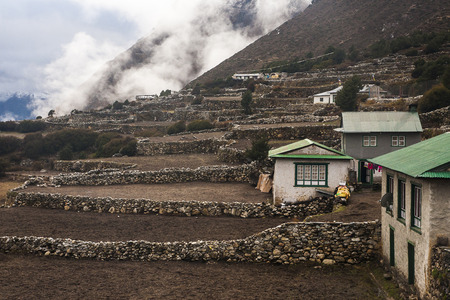 PANGBOCHE, NEPAL - CIRCA OCTOBER 2013: Pangboche village circa October 2013 in Pangboche.のeditorial素材