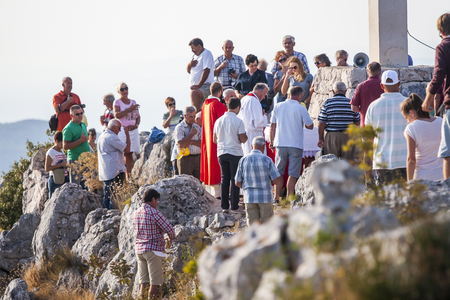 HVAR, CROATIA â CIRCA SEPTEMBER 2016: Holy Mass on the top of Sveti Nikola highest on the island of Hvar circa September 2016 in Hvar.のeditorial素材