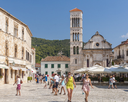 HVAR, CROATIA â CIRCA AUGUST 2016: beautiful view of the town of Hvar on the island of Hvar in Croatia circa August 2016 in Hvar.のeditorial素材