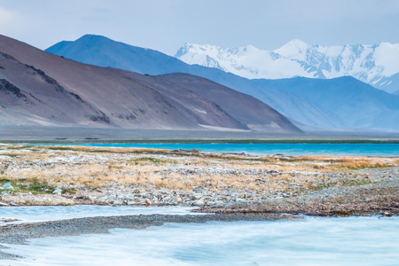 Beautiful view of  Karakul lake in Pamir in Tajikistanの写真素材