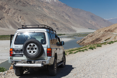 WAKHAN, TAJIKISTAN - CIRCA JUNE 2017: Off-road vehicle at  Wakhan in Tajikistan circa June 2017 in...