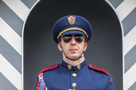 PRAGUE, CZECH REPUBLIC - CIRCA MAY 2017: Czech soldier in gala dress circa May 2017 in Prague.