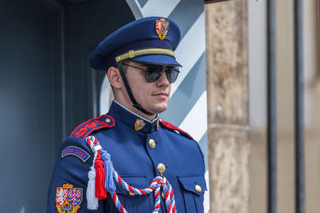 PRAGUE, CZECH REPUBLIC - CIRCA MAY 2017: Czech soldier in gala dress circa May 2017 in Prague.のeditorial素材
