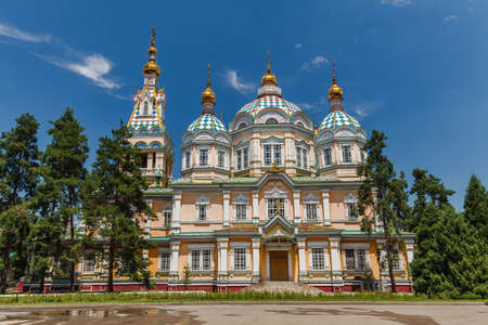 ALMATY, KAZAKHSTAN - CIRCA JUNE 2017: The Ascension Cathedral also known as Zenkov Cathedral a Russian Orthodox cathedral located in Panfilov Park in Almaty circa June 2017 in Almaty.のeditorial素材
