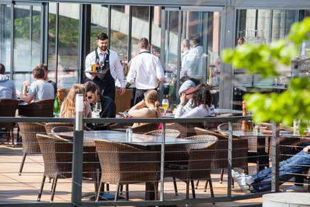PRAGUE, CZECH REPUBLIC - CIRCA APRIL 2017: view of people in a Prague restaurant circa April 2017 in Prague.のeditorial素材