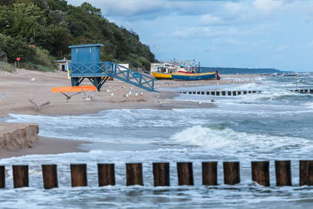 REWAL, POLAND - CIRCA AUGUST 2021: View of the beach in Rewal in Poland circa August 2021 in Rewal.のeditorial素材