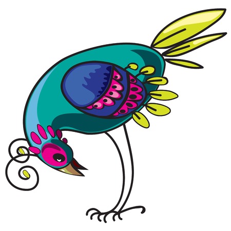 Curious decorative tropical multi-colored bird, design elementのイラスト素材