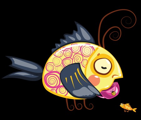 cartoon characters, fish drinking cup of tea and small oneのイラスト素材