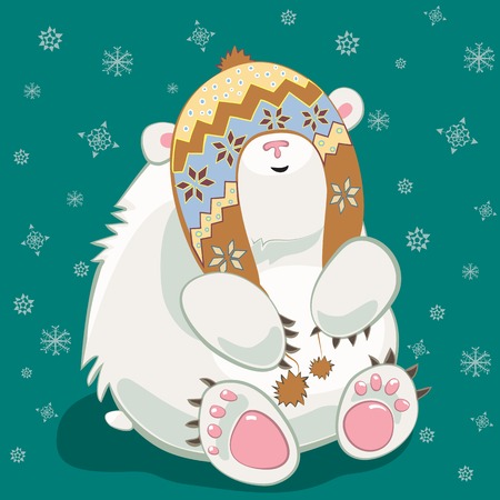 Small polar bear cub cartoon character wearing norvegian hatのイラスト素材