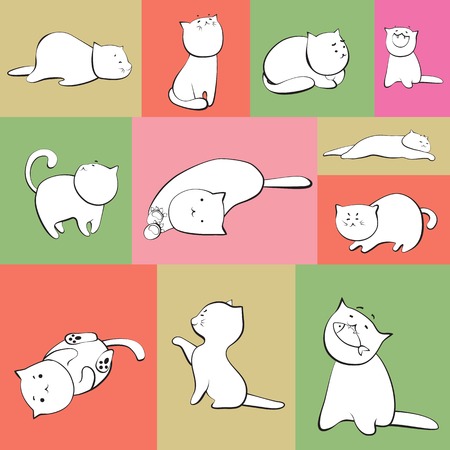 Set of simple vector cats characters in color boxesのイラスト素材