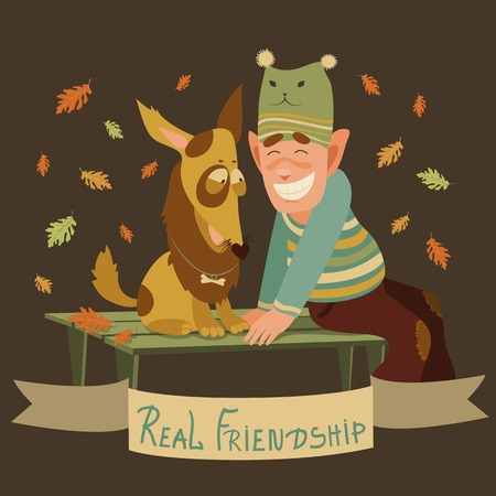 Vector real friendship of man and dogのイラスト素材
