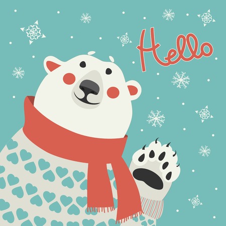 Polar bear says hello at vector greeting cardのイラスト素材