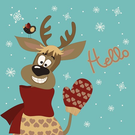 Reindeer says hello at vector greeting cardのイラスト素材