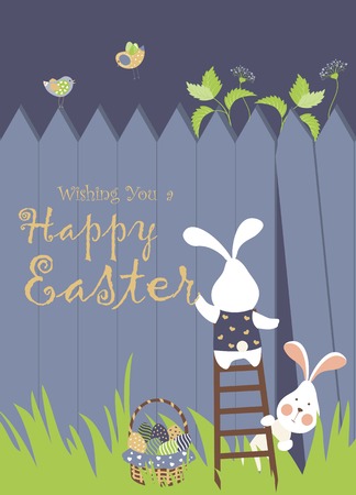 Easter bunnies and easter eggsのイラスト素材