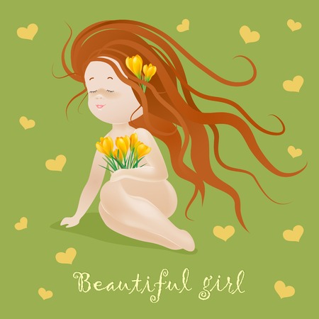 Beautiful girl with spring flowers. Vector illustrationのイラスト素材
