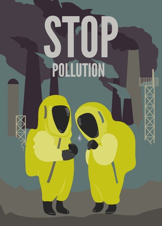 Illustration of couple in protective suits in dirty environmentのイラスト素材