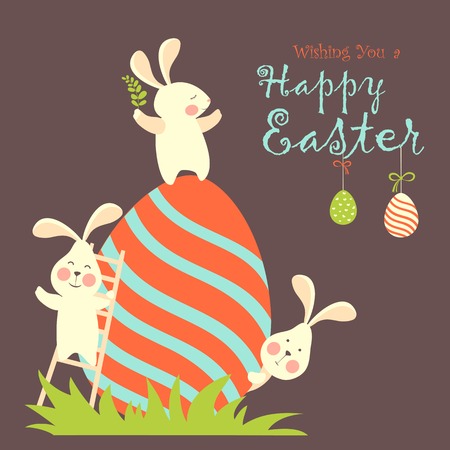 Easter bunnies and easter eggs. Vector illustrationのイラスト素材