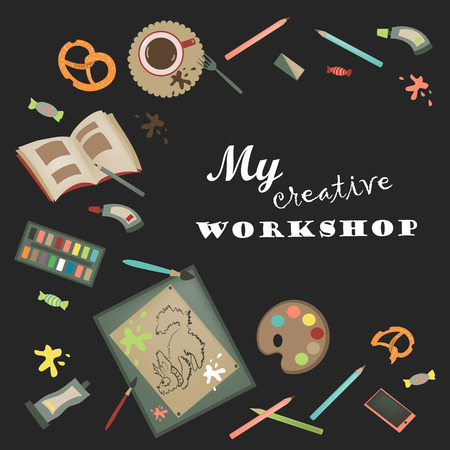 Creative tools set for artist. Vector illustration.のイラスト素材