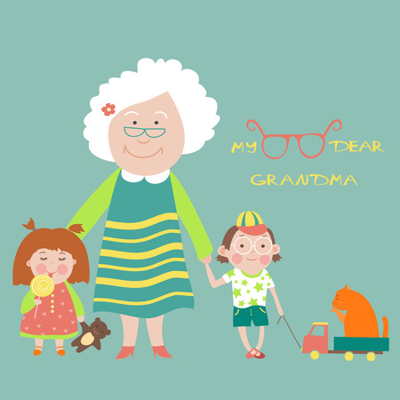 Grandmother with grandson and granddaughter. Vector Illustrationのイラスト素材