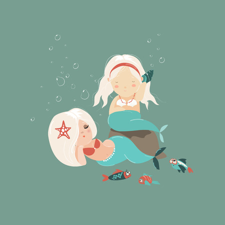 Two little beautiful mermaid girls.のイラスト素材