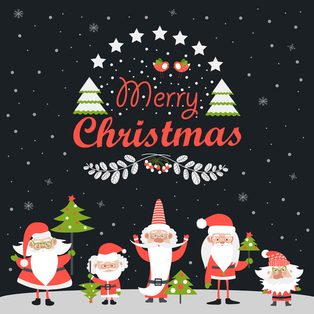 Funny Santa Clauses.Merry Christmas. Vector winter backgroundのイラスト素材