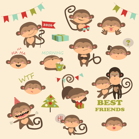 Vector set with monkey for 2016 New Yearのイラスト素材