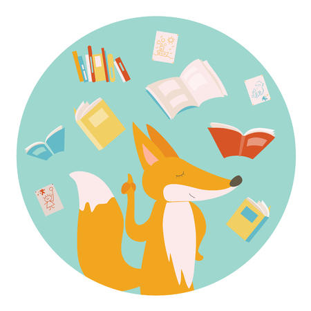 Cartoon fox with color books. illustrationのイラスト素材