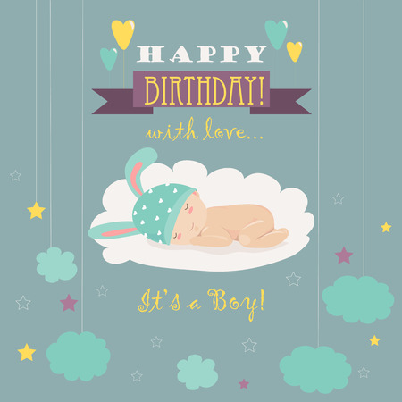 Baby theme. It s a boy. Vector greeting cardのイラスト素材