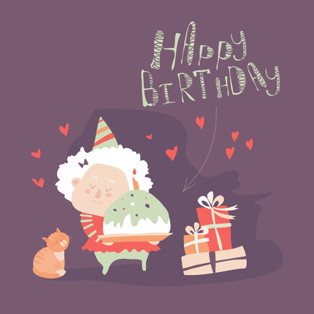 Vector illustration of grandma with sweet pie in her handsのイラスト素材