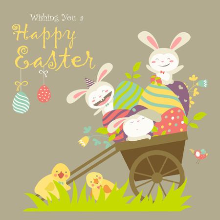 Easter bunnies and easter eggsのイラスト素材