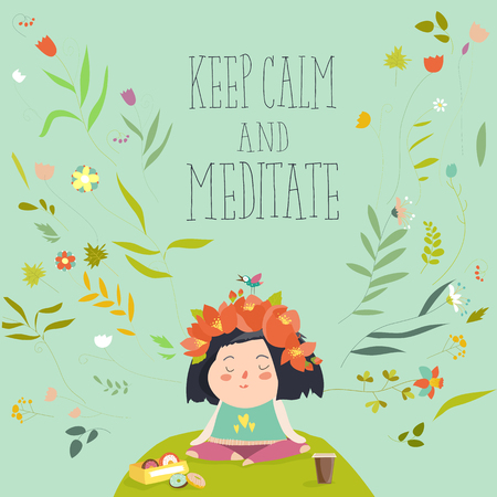 Cute girl practicing yogaのイラスト素材