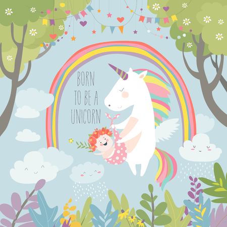 Cute unicorn with babyのイラスト素材