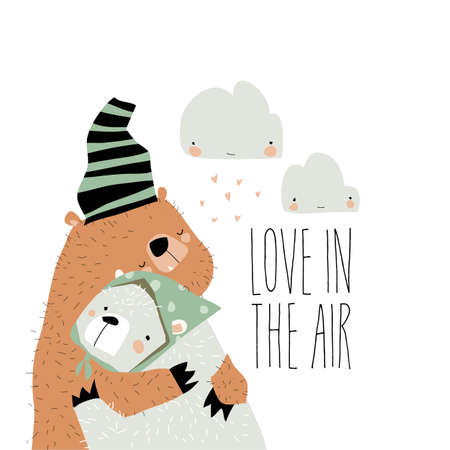 Valentine love designs with cute bears hugging on white backgroundのイラスト素材