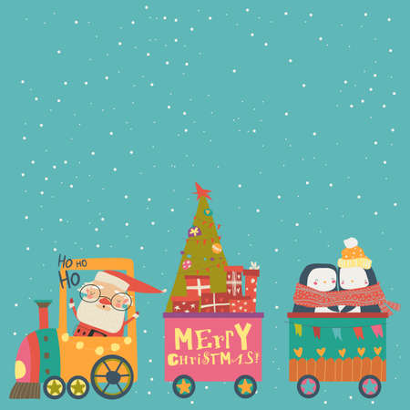 Cheerful Christmas train with Santa and animalsのイラスト素材
