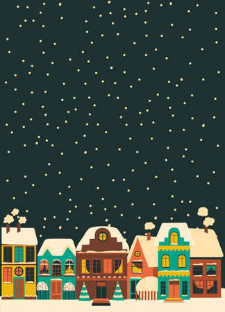 Cute cartoon little town in Christmas timeのイラスト素材